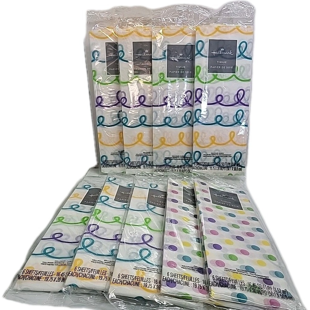 Lot of‎ 9 Easter 6 Sheet Packages Hallmark Tissue Paper Polka Dot & Swirls Gift